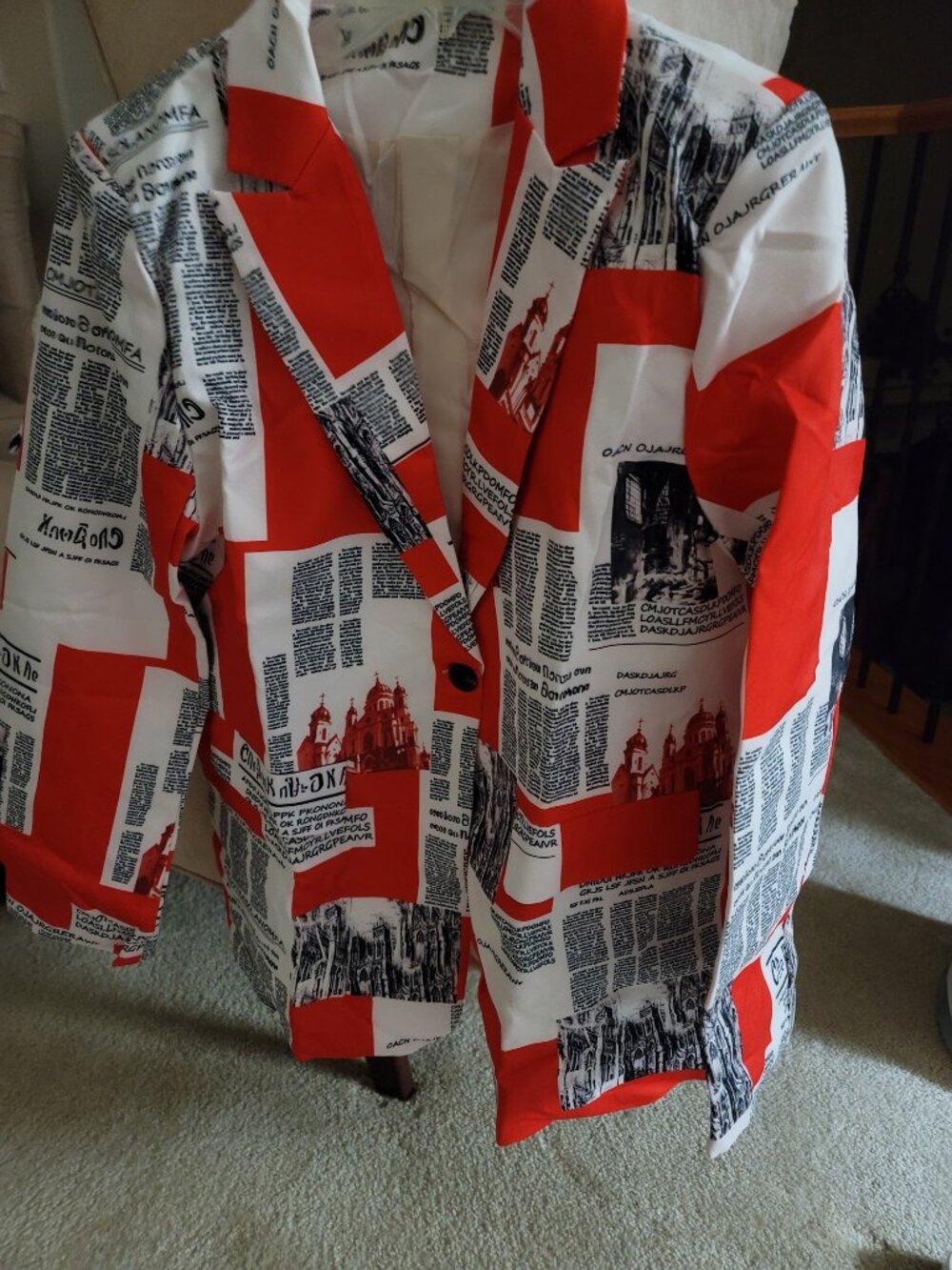 Red Newspaper Print Blazer